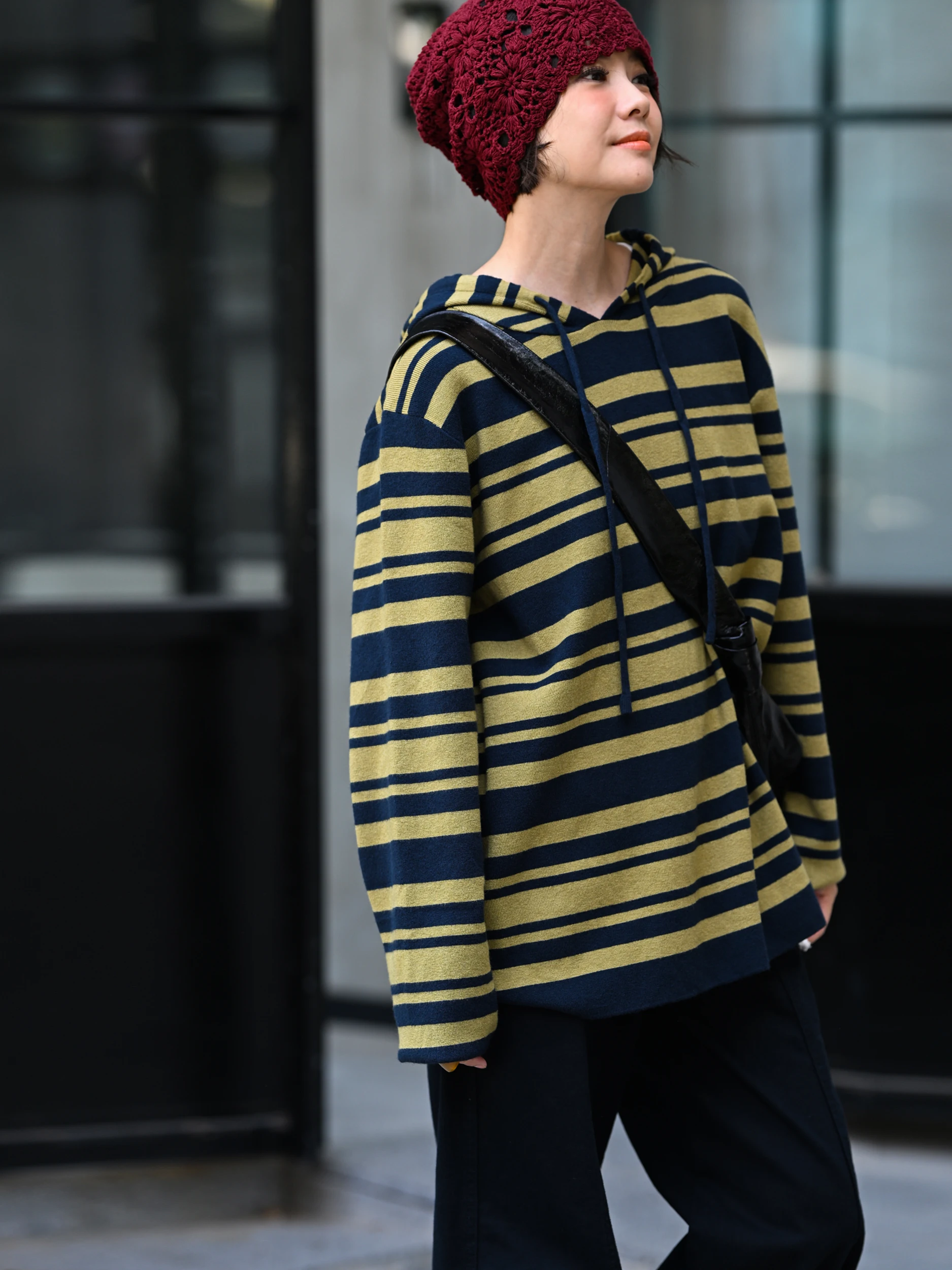

Casual Loose Women's Knitted Sweater Milan Declaration Stripe Pattern Hooded Base Layer Autumn Winter Warm Soft Polyester Blend