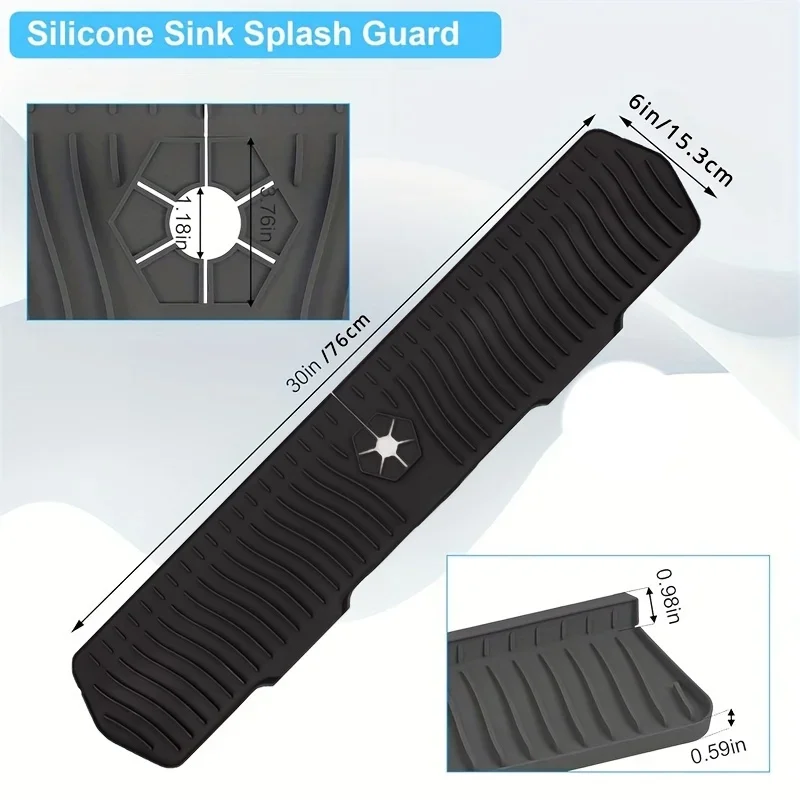 Silicone Sink Splash Guard Mat, Torneira Drip Catcher Tray, Cozinha e Banheiro, Protetor de gotejamento bancada, 30"