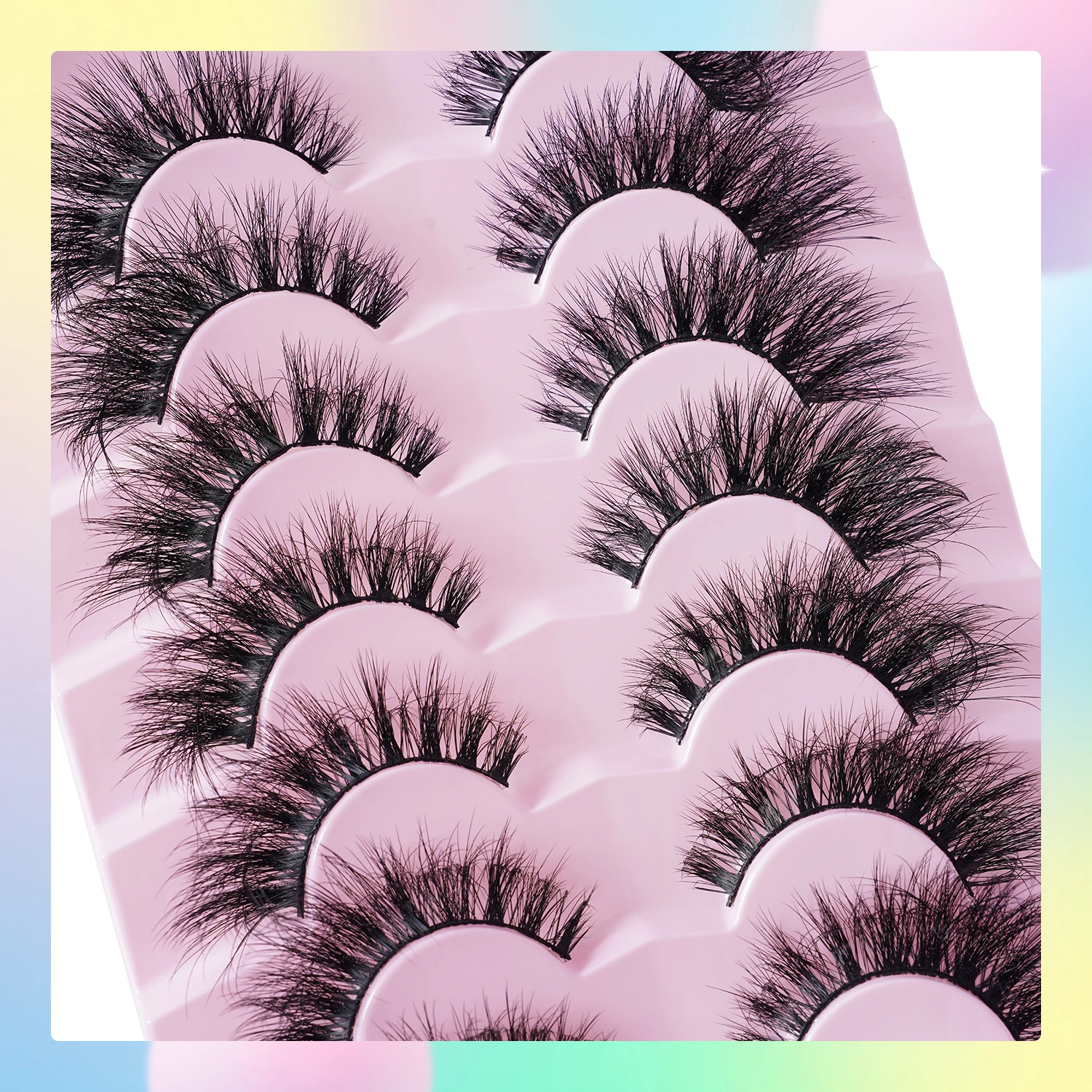 7 pairs of cat-eye lashes, 3D fluffy false eyelashes, elongated at the ends, messy style false eyelashes, 3D multi-layered artificial lashes, thick lashes