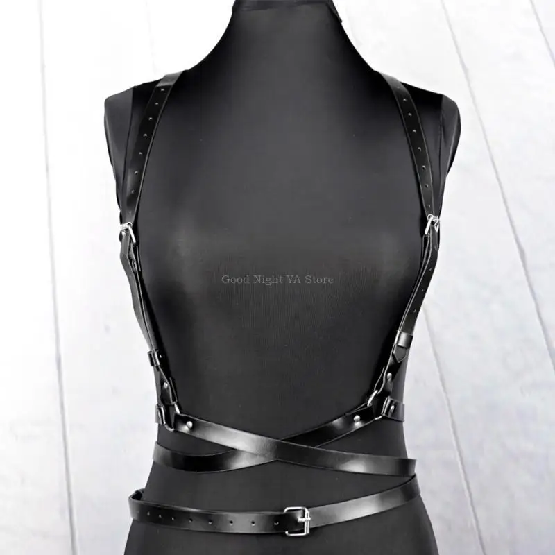 الجلود تسخير للنساء Underbust مشد العلوي مع حزام الشرير الجلود تسخير حزام الشرير الجسم حزام على شكل سلسلة الشرير تسخير #4