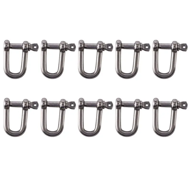 10Pcs M6x38mm Straight D-Shackle, Short, Stainless Steel AISI 316