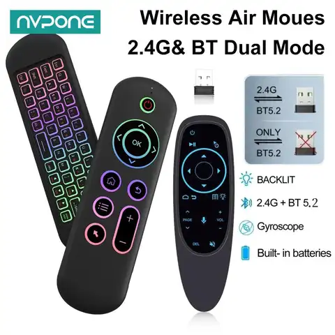 원격 제어 에어 마우스 음성 자이로 스코프 7 색 백라이트 미니 키보드 듀얼 모드 2.4G BT5.2 무선 안드로이드 스마트 TV 박스 PC
