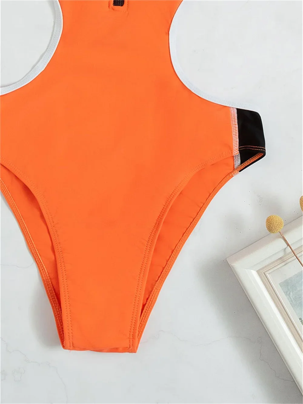 Costume da bagno sexy con cerniera cava bikini con taglio a gamba alta arancione Y2K costumi da bagno per le vacanze costume da bagno push up da donna set bikini da spiaggia
