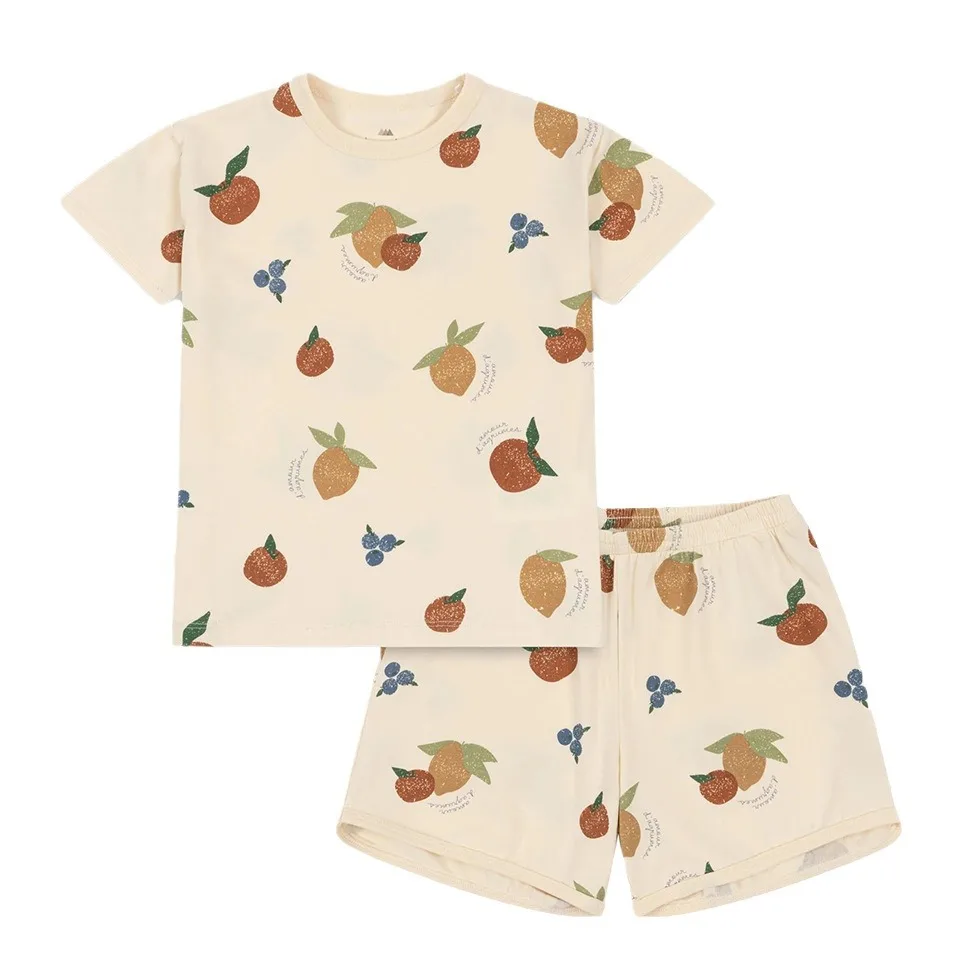 Summer KS Baby Boys Dinosaur Short Sleeves T Shirts Shorts Sets Kids Cotton Clothes Toddler Girls Lemon Printed Jumpsuits Suits