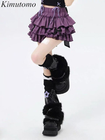 Kimutomo Mini Pleated Skirts Women Japanese Kawaii JK Sweet Lolita Solid Bow Skirt Y2k Aesthetic Ruffled High Waist Spring New
