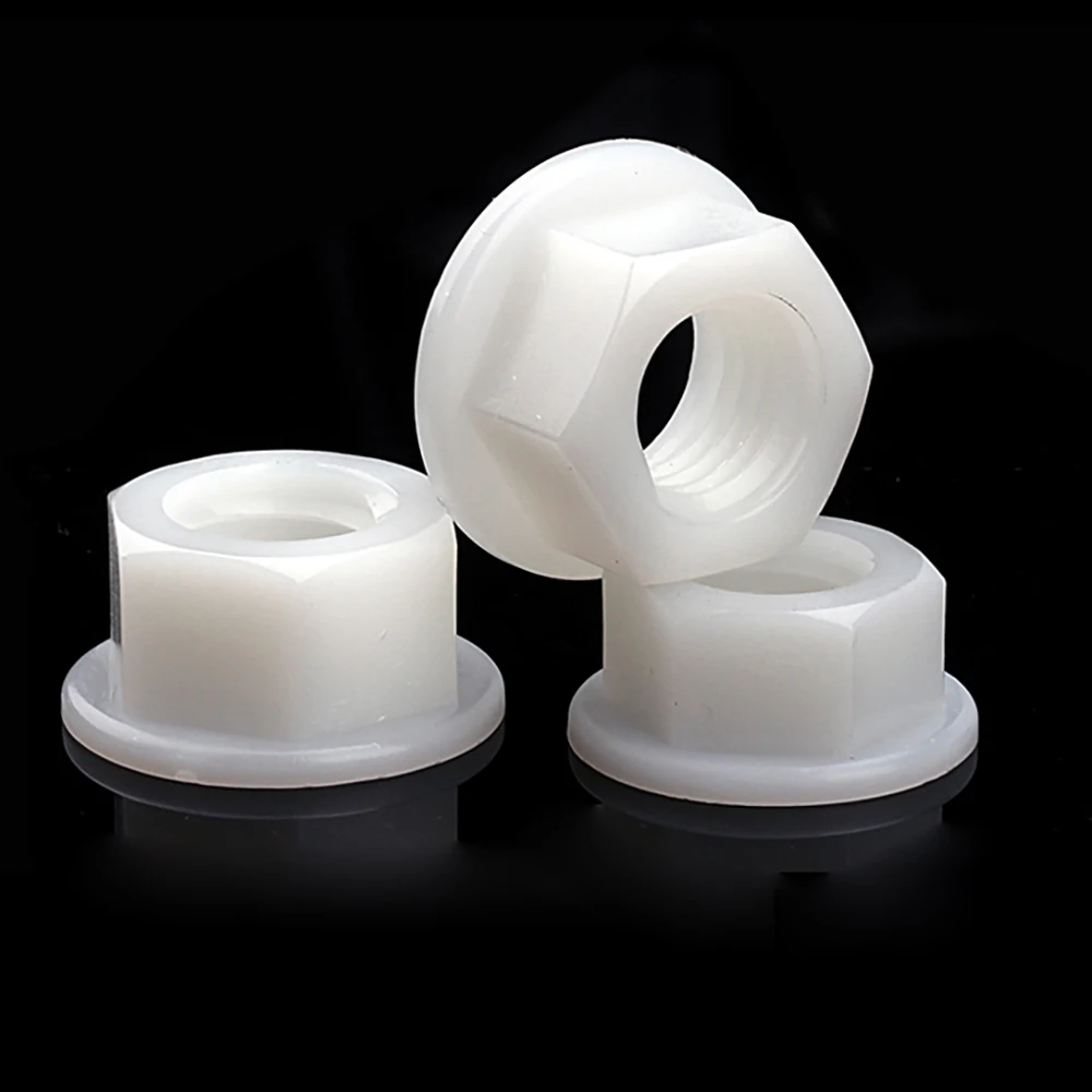 10/ 20/ 50pcs M3 M4 M5 M6 M8 M10 M12 Nylon Flange Nuts Hexagon Flange Nut for Heat/ Electricity Insulation Black White 2 Color