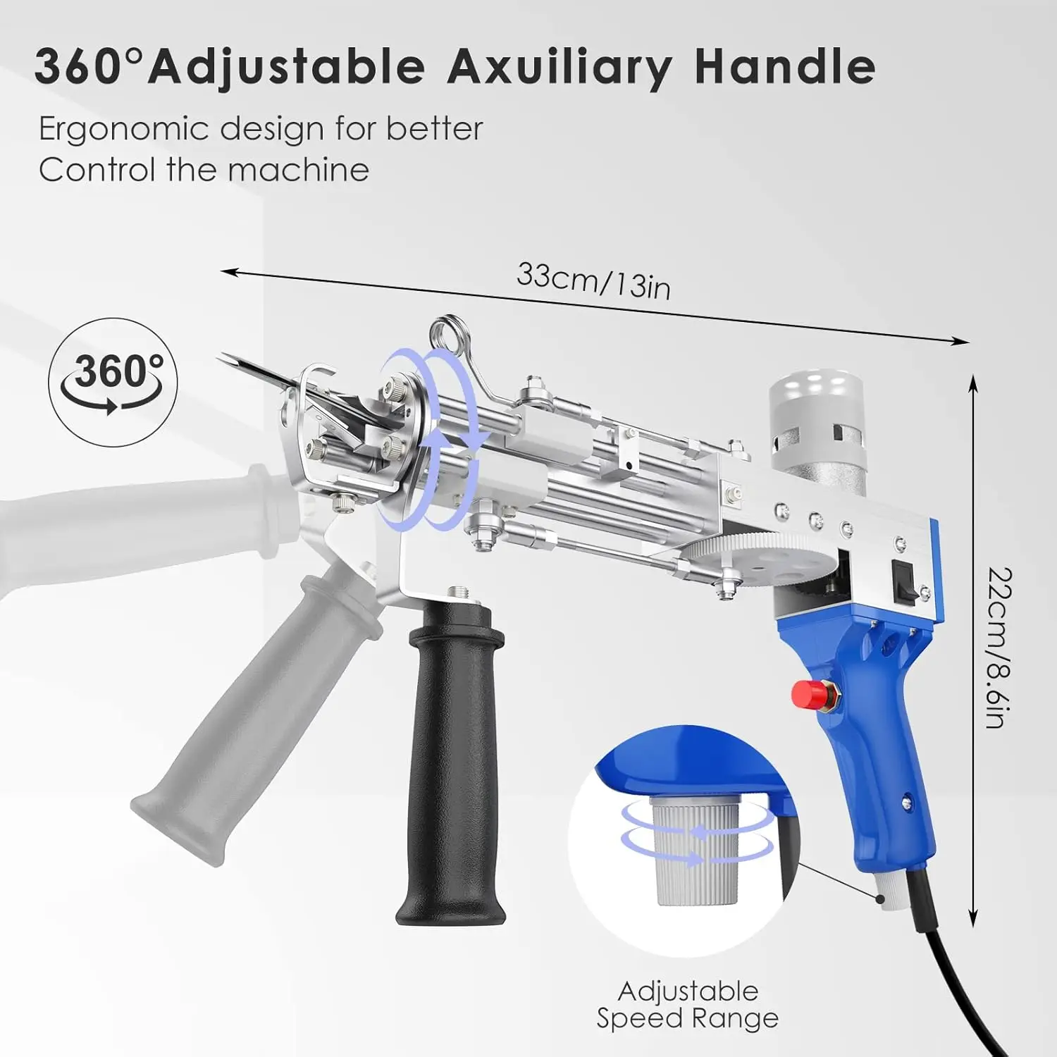 Tufting-Pistole 2-in-1-Set mit Stoff, Teppichschneider 5-40 Stiche/Sek. Einstellbare Geschwindigkeit Elektrische Teppichpistole, 7-21mm Beflockungsmaschine – Detail 8