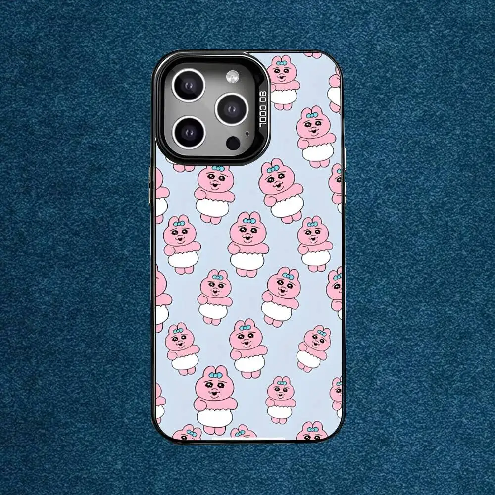 حافظة هاتف Kawaii O-Opanchu UsagiS لهاتف iPhone 16,15,14,13,12,11,Mini,Pro,E,MAX غطاء أسود من السيليكون الرمادي غير اللامع