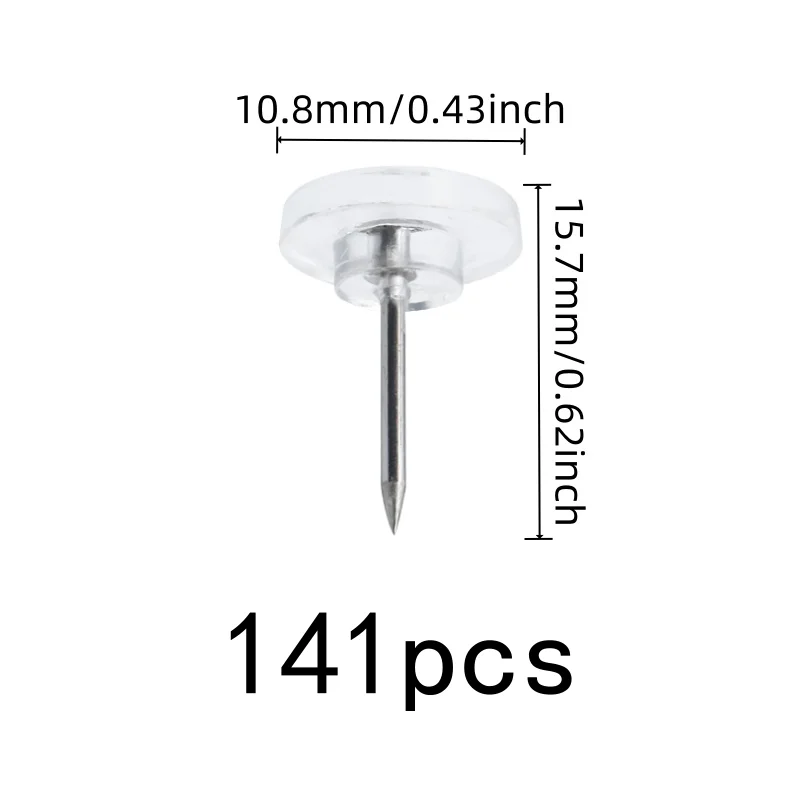 Flat Top Map Pins 141 pcs, Compact Discrete Design, Easy Push Sharp Pin, for Office Bulletin Board, Multipurpose