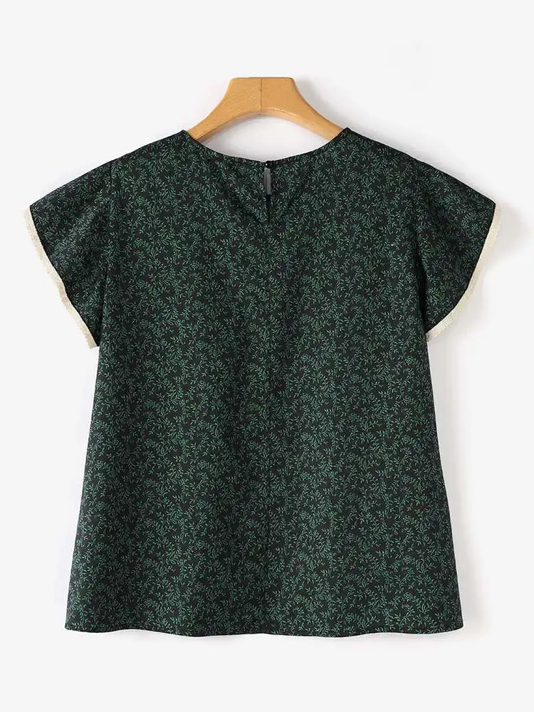 ZANZEA-blusa estampa floral vintage para mulheres, tops boêmios casuais, babados manga curta, túnica de costura em renda elegante, verão 2024