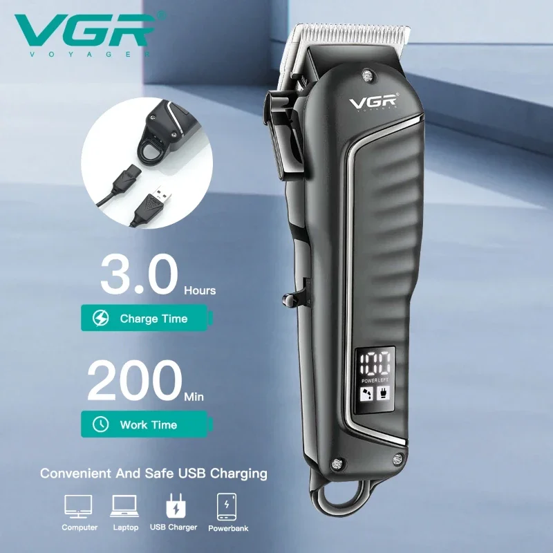 VGR Rechargeable Hair Clipper Barber Beard Hair Cutting Professional Hair Trimmer Cordless Haircut Machine Clipper for Men V-683