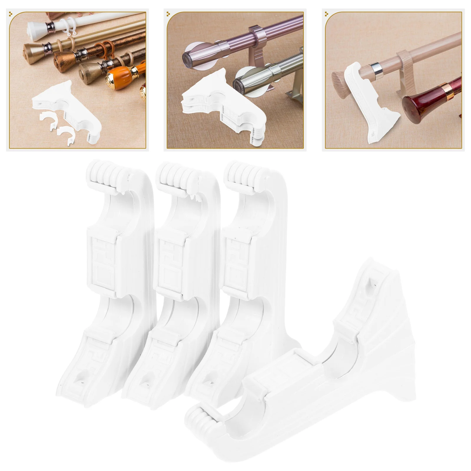 

4Pcs Curtain Rod Brackets Double-Slot Classic Style Easy Installation Stable Support for Home Window Treatments