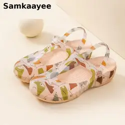 Size 35-40 Women Sandals Slippers Platform Shoes Mules Clogs Beach Shoes Summer Female Flower Print Breathable Jelly Zapatos y33