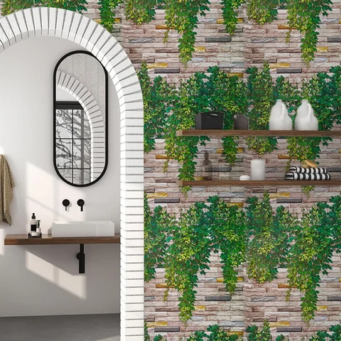 Climbing Tiger Green Plants Brick Pattern PVC Self Adhesive Wallpaper Dormitory Desktop Cabinet Wall Decoration Stickers