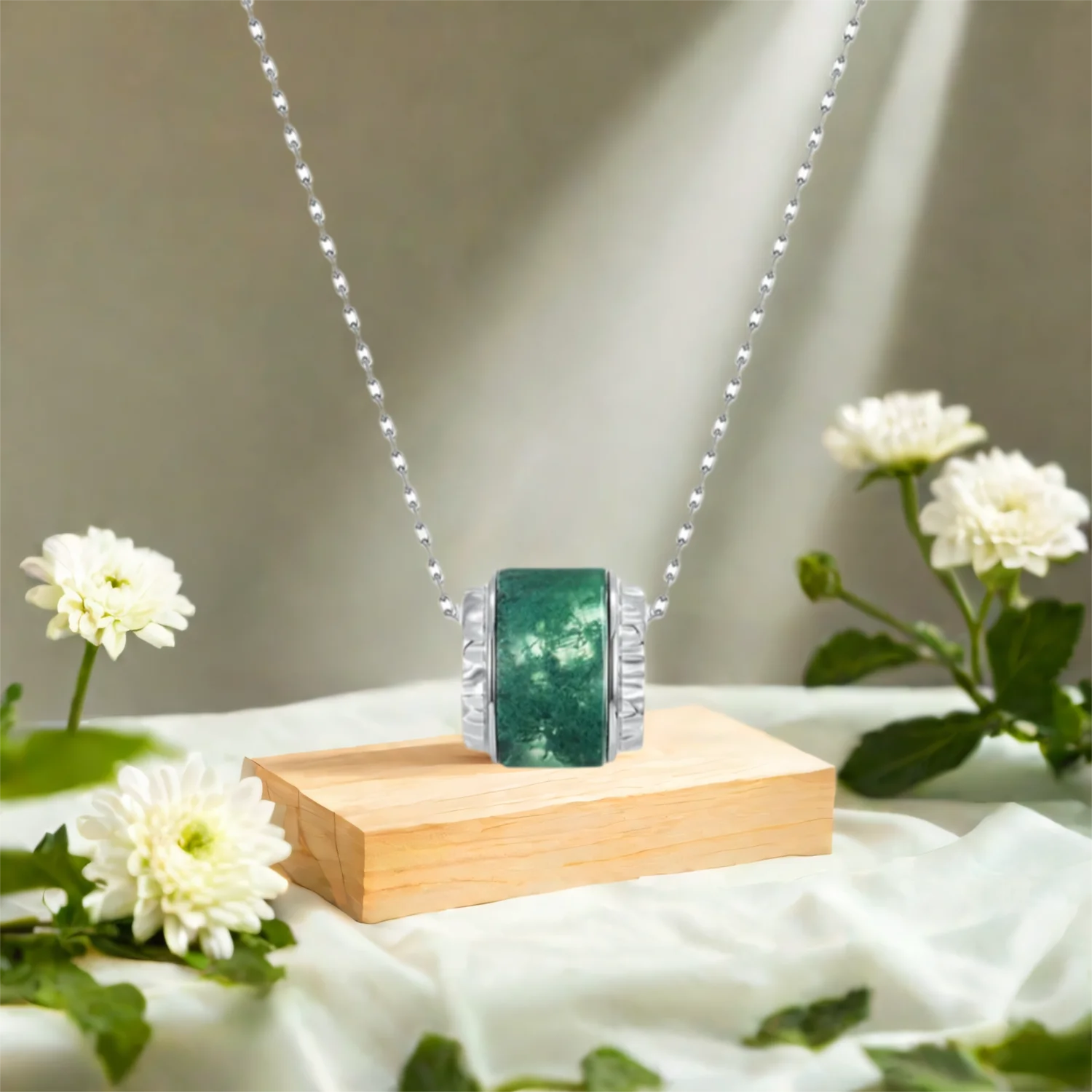 

Модное ожерелье с подвеской в виде кольца-трубки для унисекс, ожерелье с агатом из моха круглой огранки, позолоченная цепочка