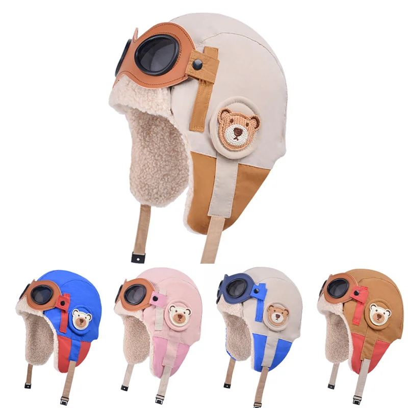 

Зимняя детская лыжная шапка со съемными очками, детская шапочка с защитой ушей, детская шапка с флисовой подкладкой для мальчиков и девочек, От 4 до 12 лет