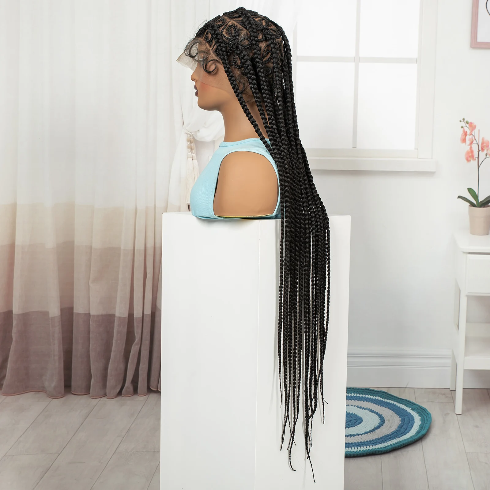 36in Full Lace Cornrow Braided Wigs Synthetic Natural Braiding Hair Wigs Box Braided Lace Wigs with Baby Hair for Black Women