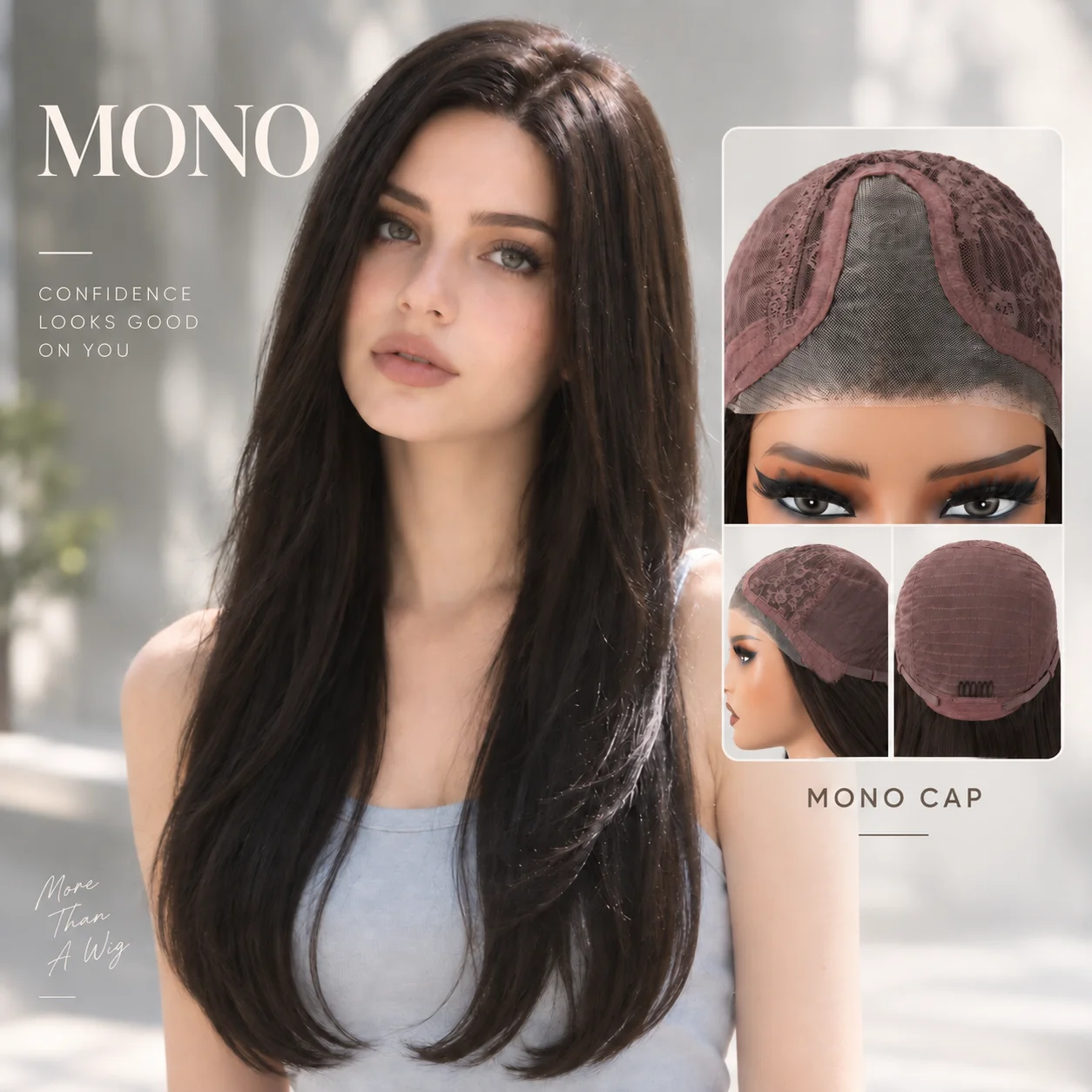 24 Inch Long Straight Wig Monofilament Part Natural Scalp Look Synthetic Hair Wig Heat Resistant Daily Wear Women