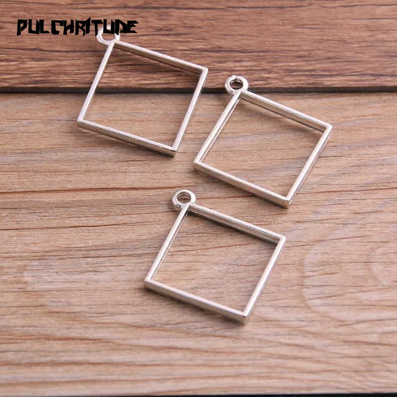 10Pcs 33*37mm 7 Color Alloy Jewelry Accessories Square Charm Hollow Glue Blank Pendant Tray Bezel