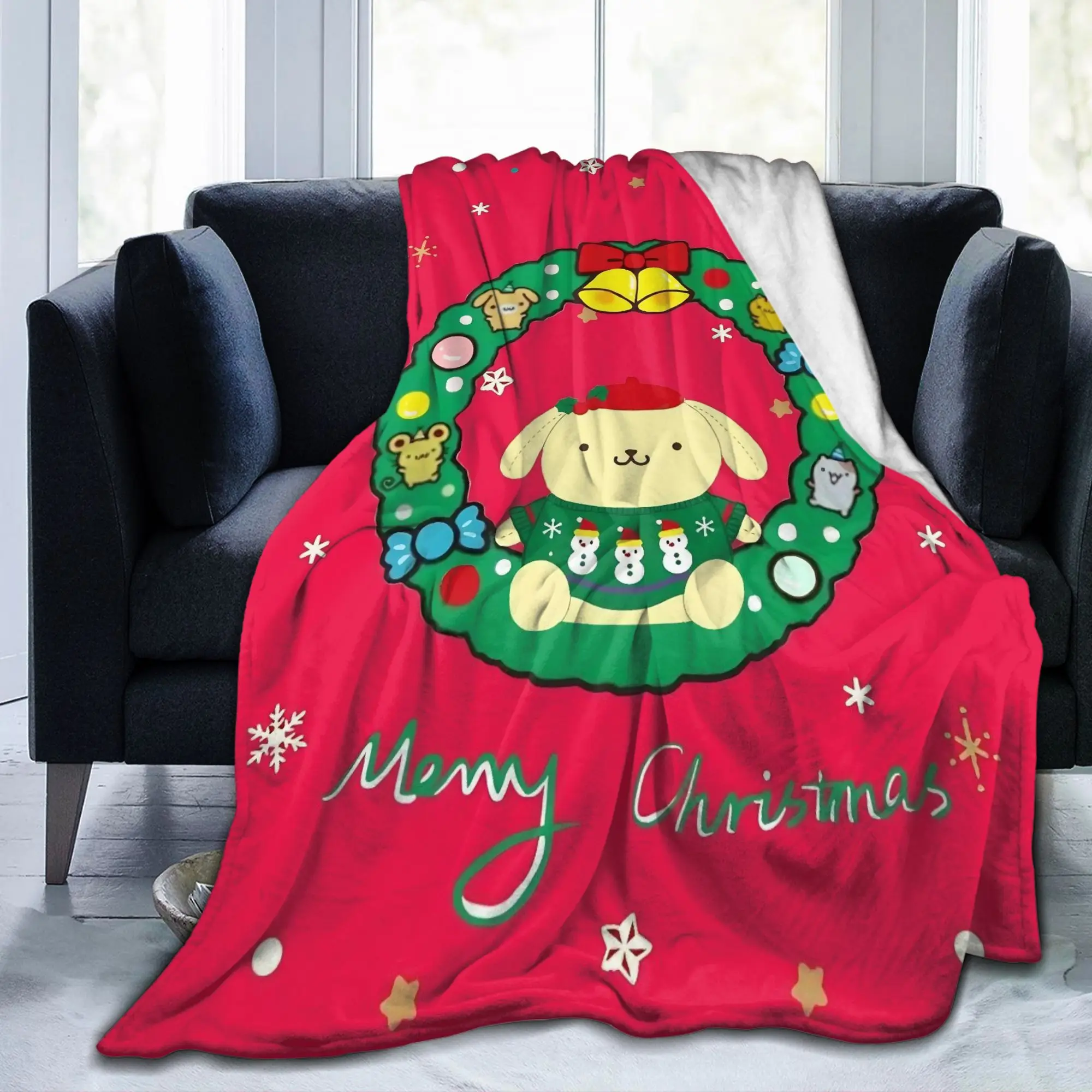 Pompompurins Merry Christmas Blankets Flannel Fall/Winter  Lightweight Thin Throw Blankets for Bedding Outdoor Plush Thin Quilt