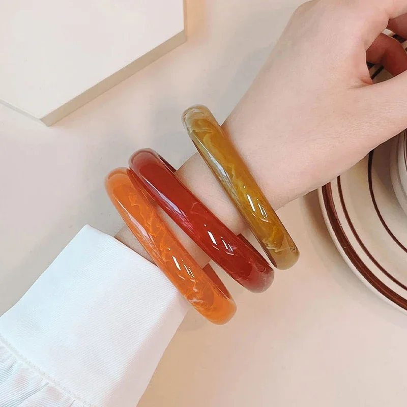 3 Pcs/Set Vintage Resin Geometric Round Cuff Bangle Bracelets luxury Acrylic Orange Green Bangles for Women 2026 Charm Jewelry
