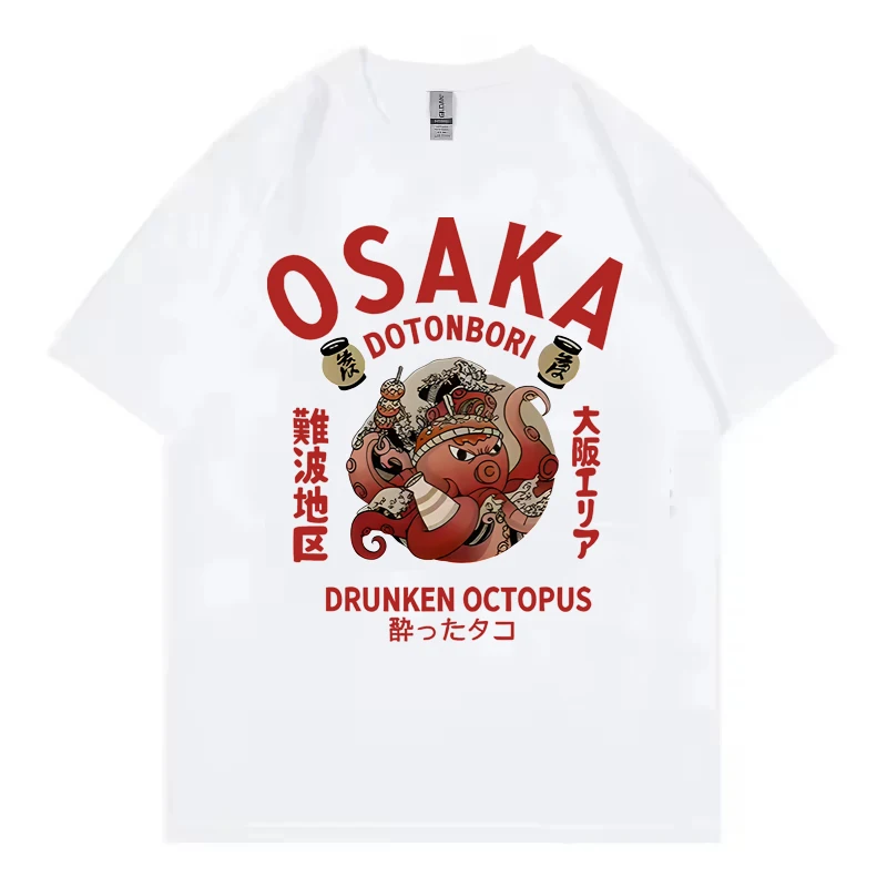 Vintage Osaka Dotonbori Funny Graphic T-Shirt 90s Japanese Drunken Octopus Harajuku T-shirts Men Women Oversized Cotton T Shirt