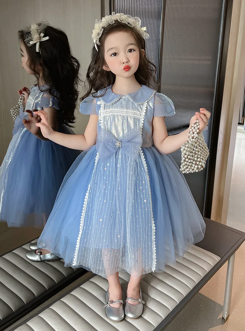 

Child Girl Ceremony Puffy Dress for Girls Flowers Glitter Summer Baby Girls Birthday Photo Princess Dresses for 3-10 Years Old