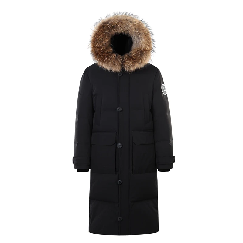 Parka de pato longo com capuz para baixo masculino e feminino com gola grande de pele, jaqueta 90% branca, luxo leve, neve, casaco à prova de frio, moda inverno