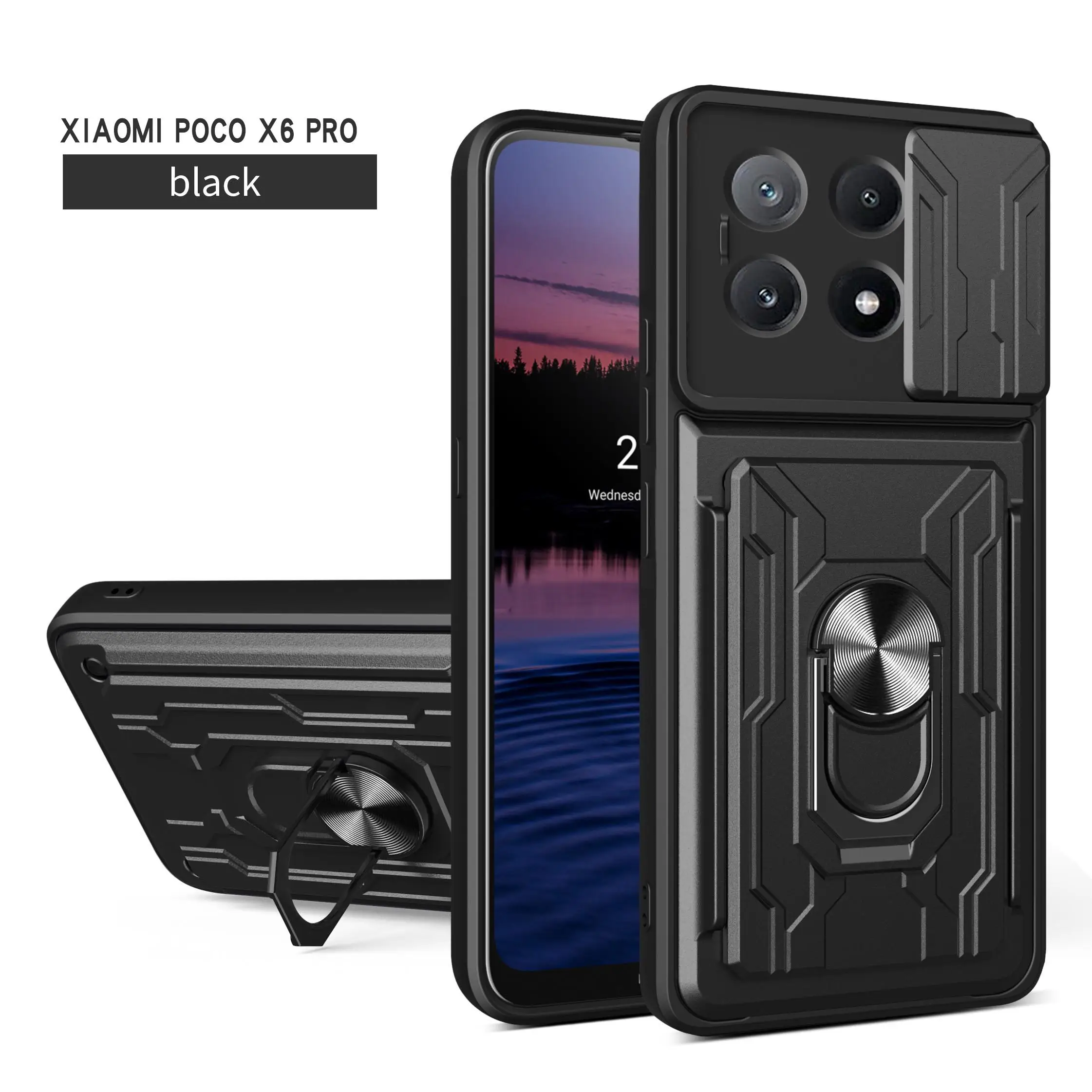 

For Xiaomi Poco X6 M4 X4 GT/Redmi K70E/Note 11T Pro+ Car mounted magnetic rotating ring holder phone protection case phone case