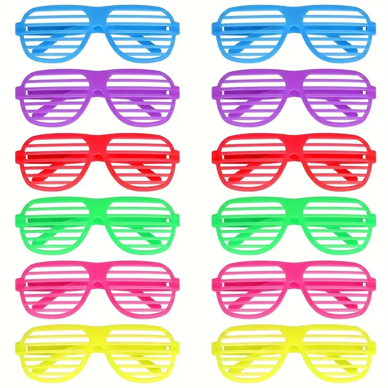 6pcs Neon Color Shutter Shadeds Glasses Vintage Plastic Heart Shades Sunglasses for 80s 90s Retro Party Favors Birthday Decor