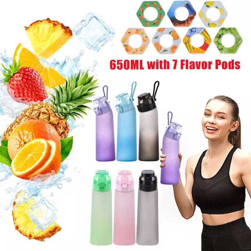 

650ML Scent Flavored Water Bottle Leak-Proof with 7 Flavor Pods Air Water Up Bottle Portable for Travel Climbing Hiking