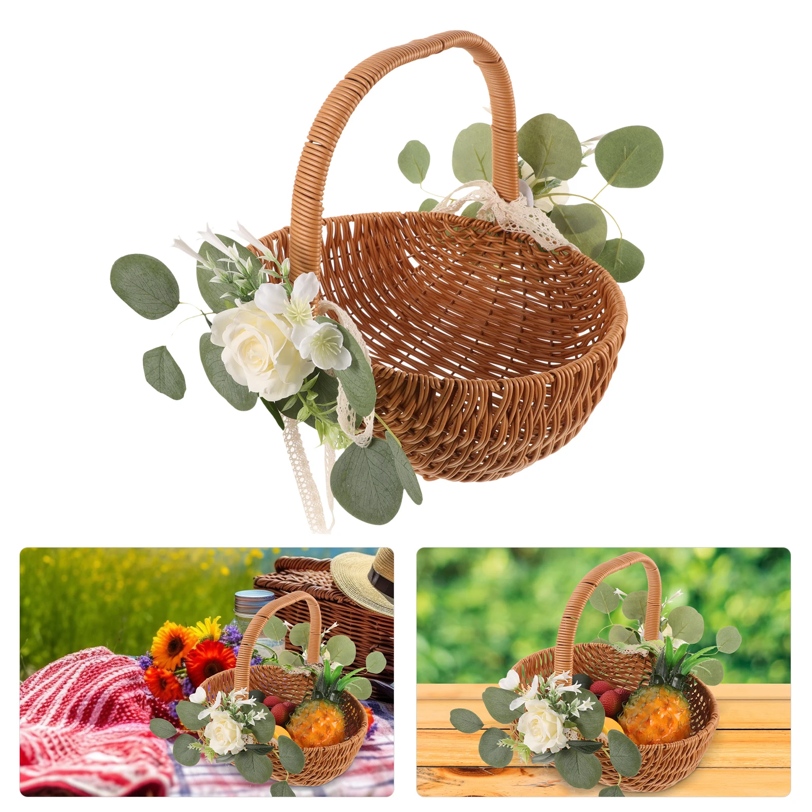 

Vintage Rustic Woven Storage Baskets Picnic Fruit Vegetable Egg Basket For Home Office Wedding Gift Decoration Portable