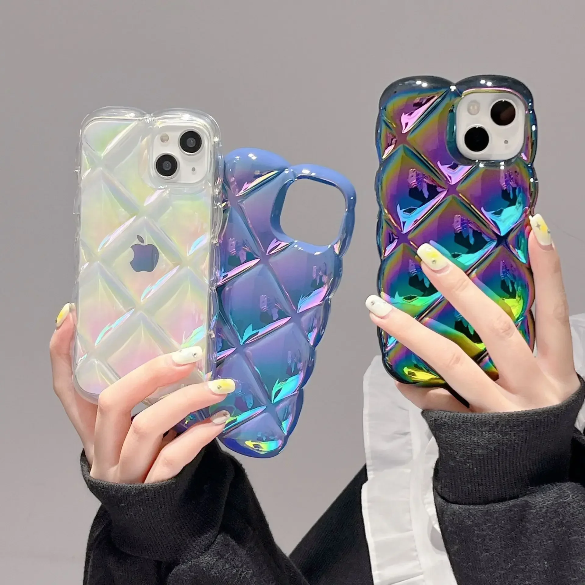 Diamond grid Plating laser pop Phone Case For iPhone 16 15 14 13 12 11 Pro Max 15 16 Plus Case Cute luxury Shockproof Soft Cover image 4