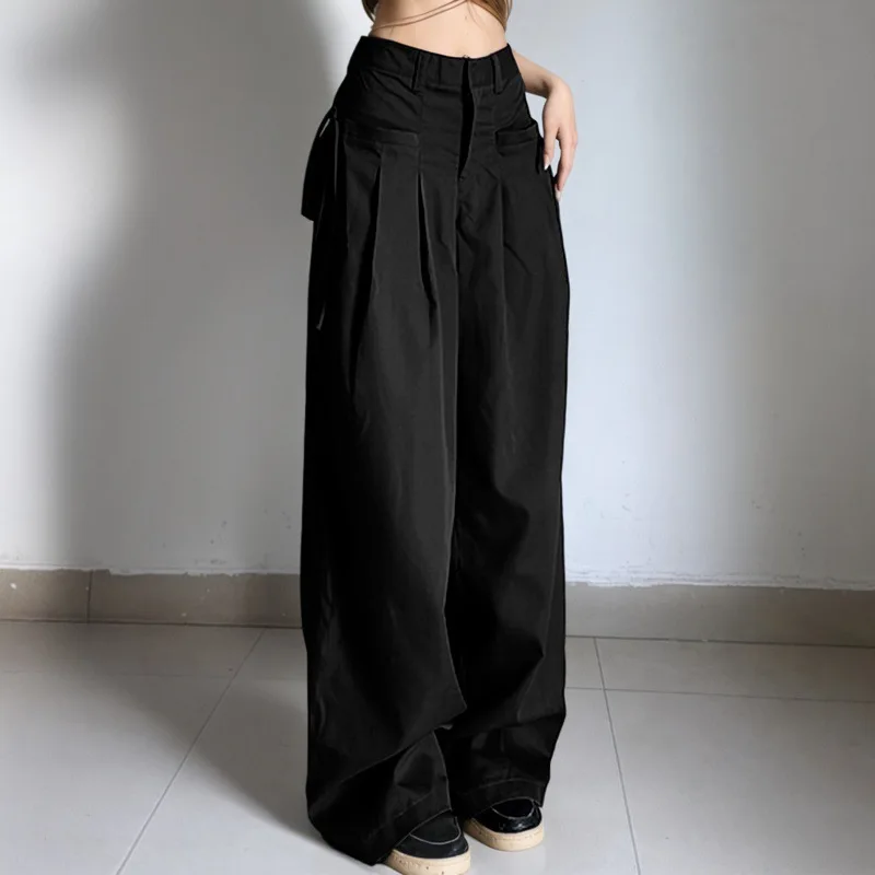 GG Gothic Punk Bandage Wide Leg Pants 90s Baggy Pant Women Oversize Low Rise Y2k Academic Pants Streetwear E-girl Style
