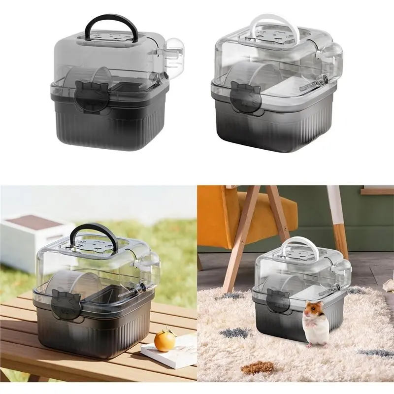 AT51-2 Layer Hamster Travel Cage With Handle Breathable Chinchillacarrier Bag Water Bottle Pet Carrying Box B