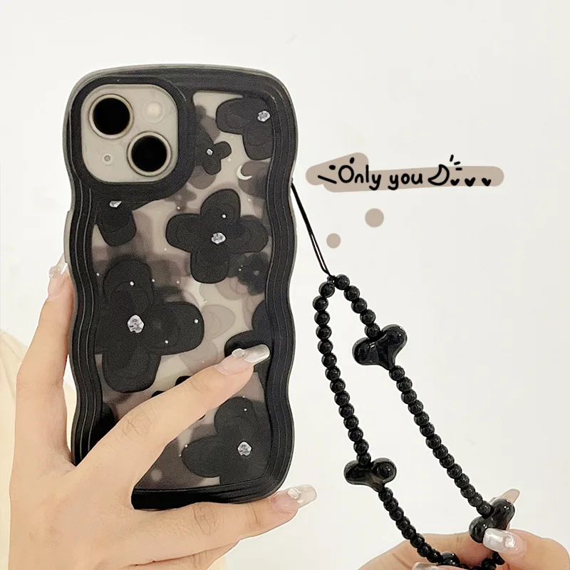 42PCS Fashion Soft Silicone Wave Phone Case For iPhone 12/13/14/115/11, Girl's Bead Bracelet Back Cover, Flowers Butterfly Case