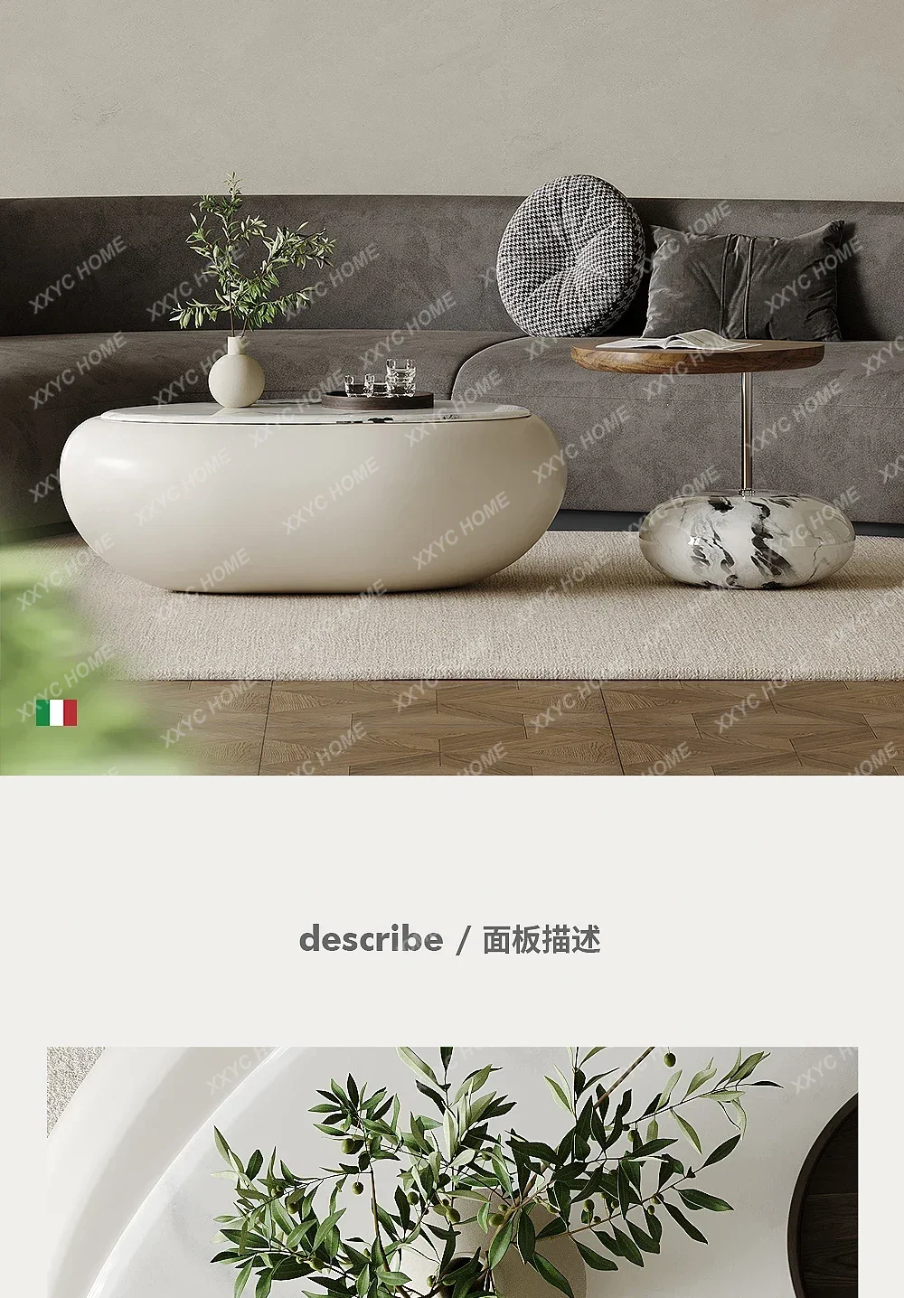 Glamour Modern Tray Coffee Table Luxury Living Room Beige Oval Side Tables Round Stacking Mesa Auxiliar Salon
