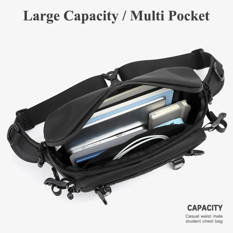 OZUKO Men Waterproof Waist Bag Fashion Outdoor Sports Chest Bags Tactical Fanny Pack for Male Teenager Crossbody Sling Bag New