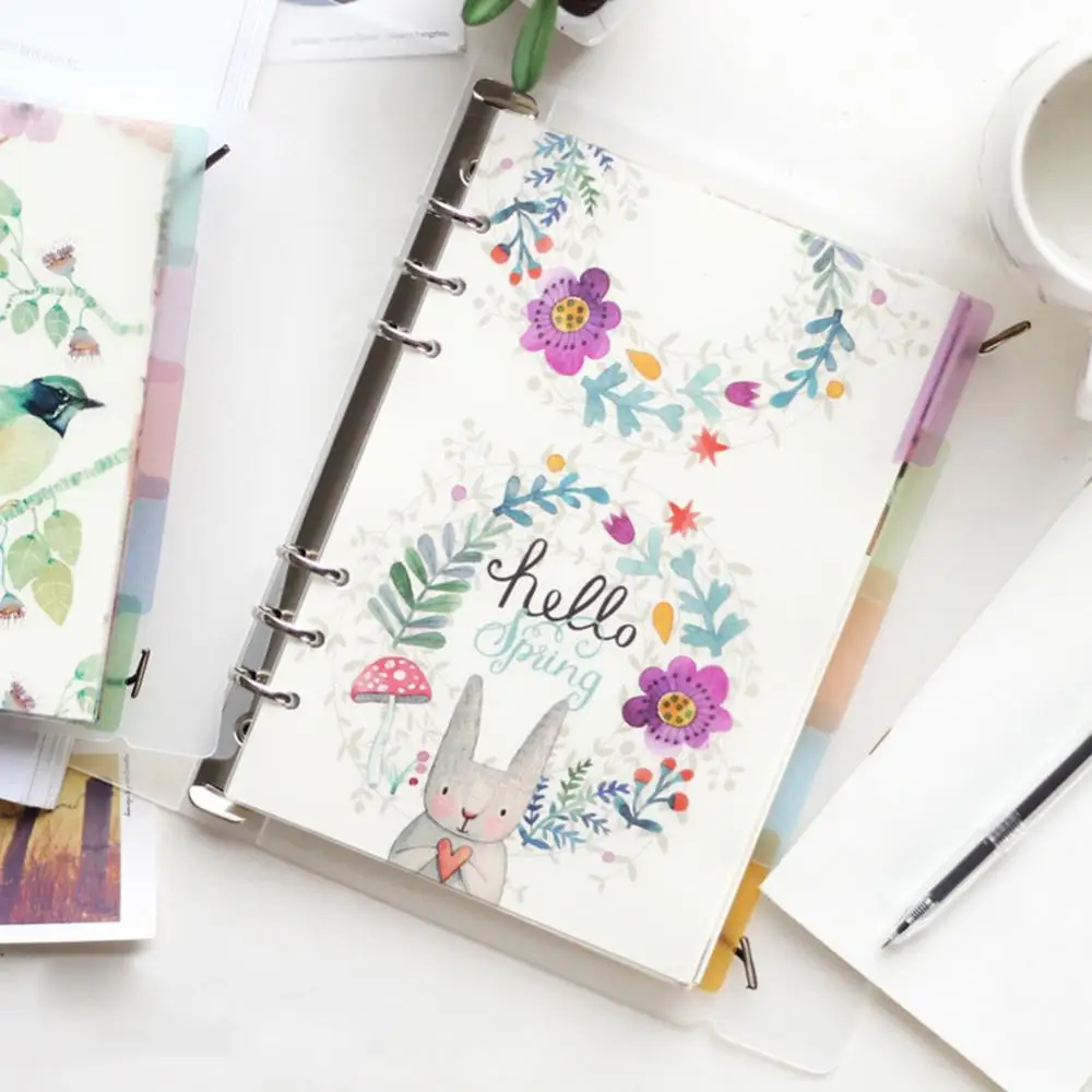 5Pcs A5 A6 Floral Planner Index Page Loose Leaf Transparent PP Separator Pages Notebook Paper Inside Pages 6-Hole Binder