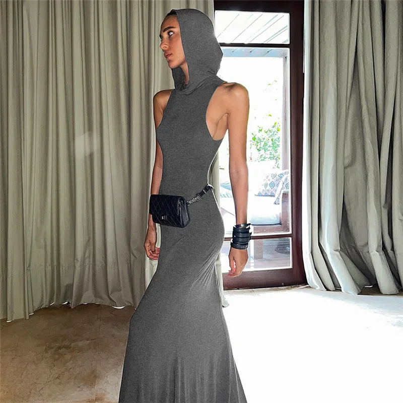 

Gtpdpllt Hooded Sleeveless A Line Maxi Dress Grey Streetwear Y2k Outfits Sexy Long Summer Dress For Women 2023 Fashion Elegant