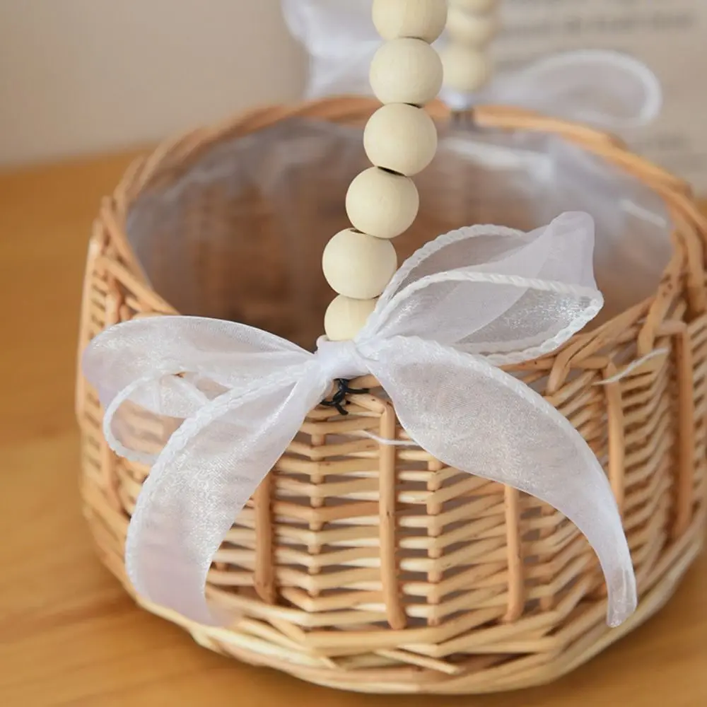 Durable Willow Rattan Flower Girl Baskets Hand-woven With Handle Wedding Flower Basket Picnic Storage Basket
