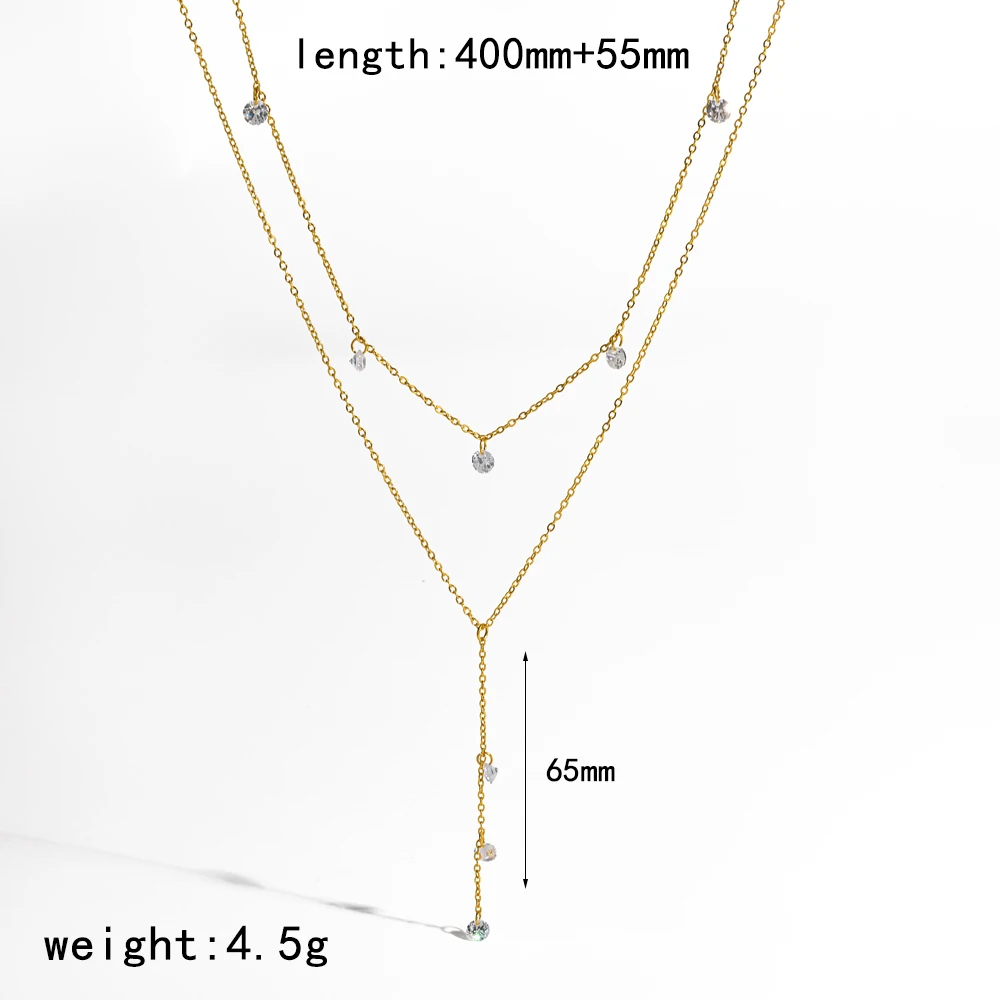 Damenmode 18K Vergoldete Edelstahl Mehrschichtige Lange Anhänger-Halskette mit Funkelnden Zirkonia-Steinen Gestapelter Schmuck Geschenk – Detail 6