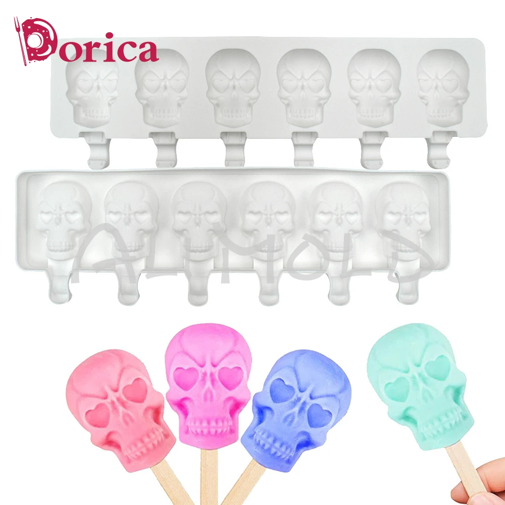 

New 6 Holes Halloween Skulls Ice Cream Silicone Mold Homemade Popsicle Ice Cream Mold kitchen Accessories Chocolate Cake Mold