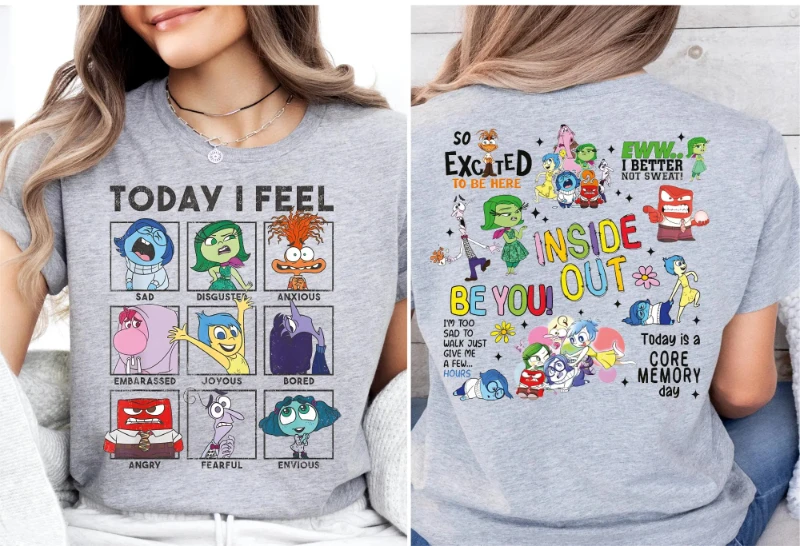 قميص 2026 Inside Out Today I Feel، قميص ديزني Inside Out Emotion، تي شيرت يوم الذاكرة الأساسية، قميص Pixar Inside Out Feeling