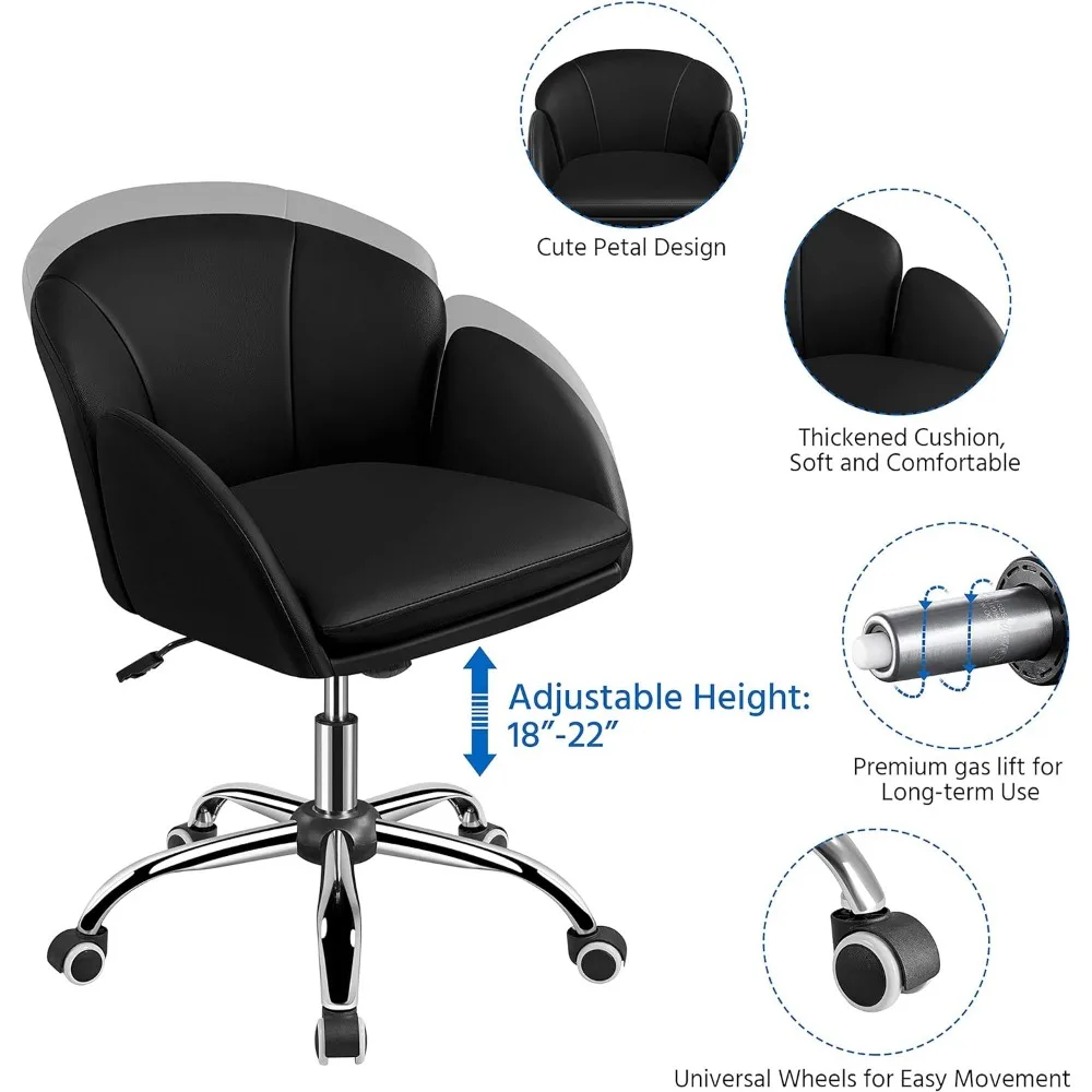 Petal Desk Chair Home Office Swivel Upholstered Leather Makeup Vanity Desk Chair with Armrests,Game Chair