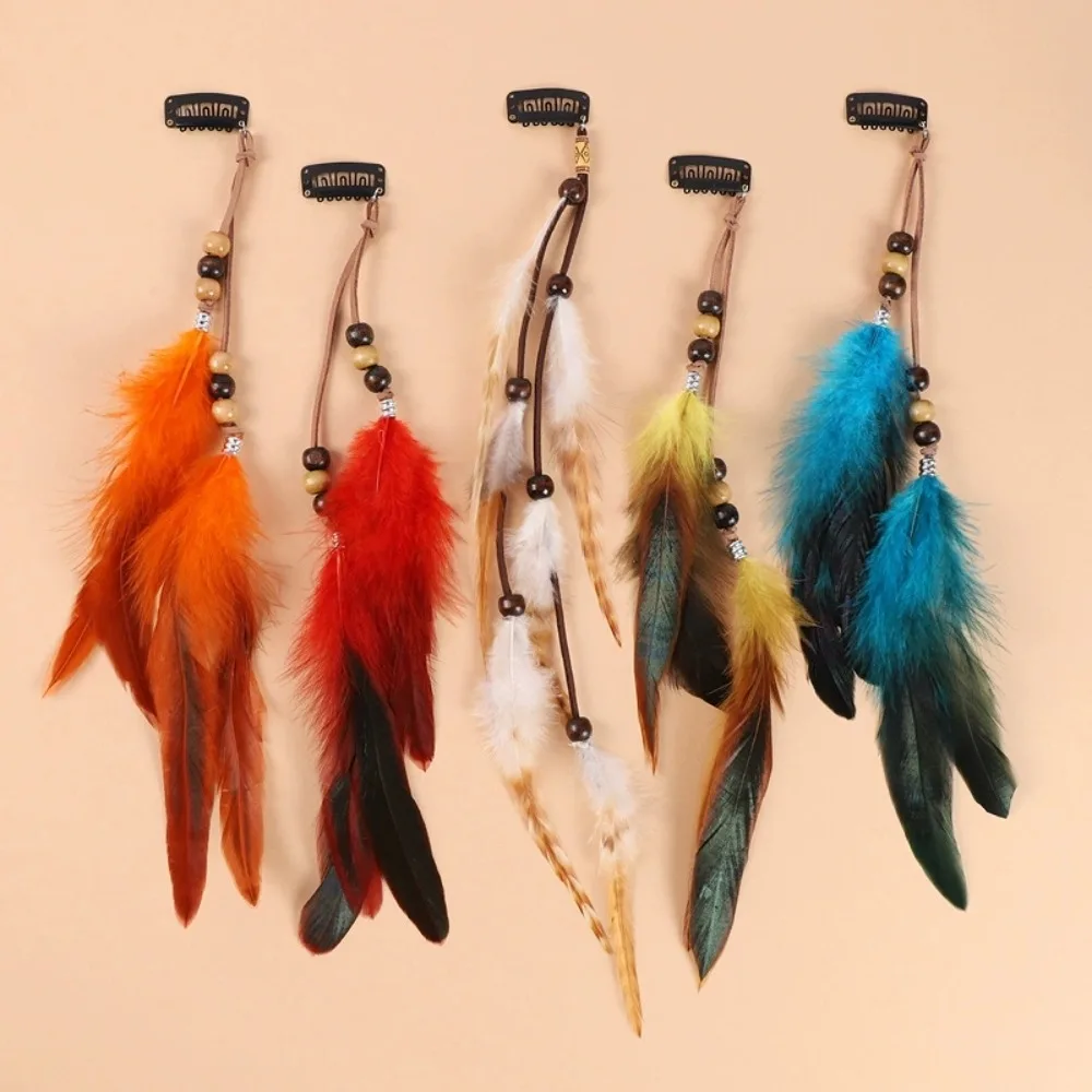 البوهيمي النساء عقال خمر الهبي غطاء للرأس من الريش خوذة للسيدات الفتيات الهندي العرقية Headbands إكسسوارات الشعر