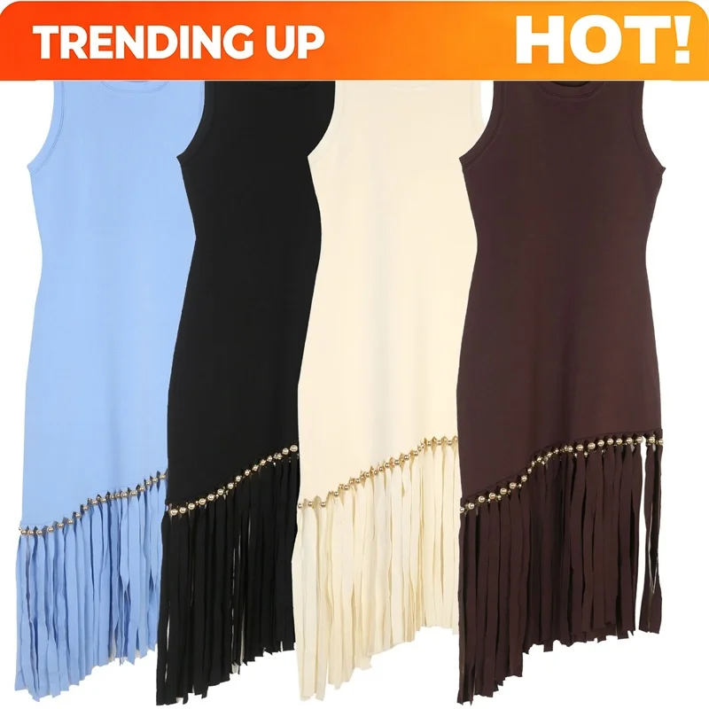Ele Long Knitted Dr Slim Fit Svel Vintage Tassel Trim Wrap Around Skirt High Waist Silk Tead Lace Summer Dr