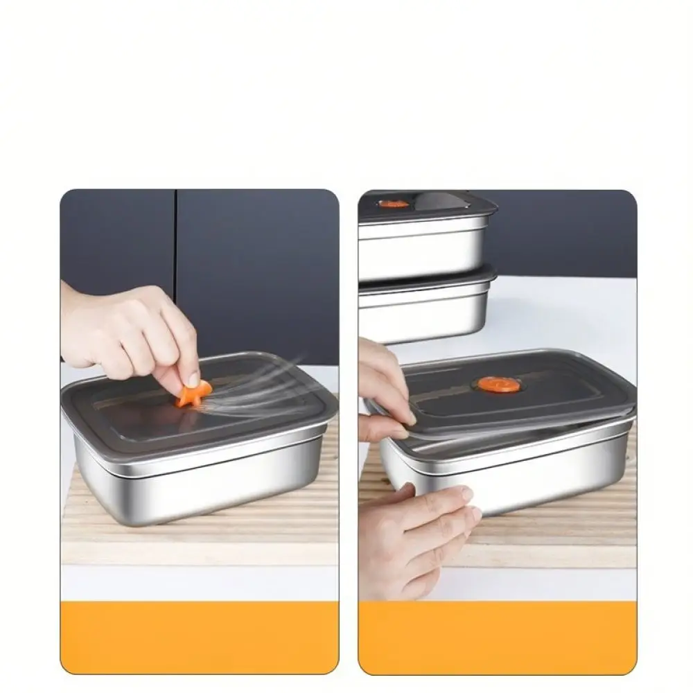 Stainless Steel Food Preservation Tray With Cover Square Kitchen Storage Box For Fridge Meal Prep Organizer Set