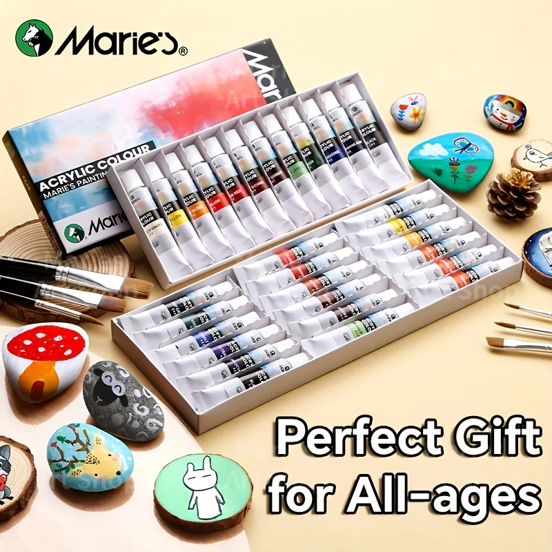 Marie's Acrylic Paint Set, 12/18 Colors x 12ml, Gifts in Art Supplies Painting on Fabric, Wood, Rock Canvas for Adults, Beginner
