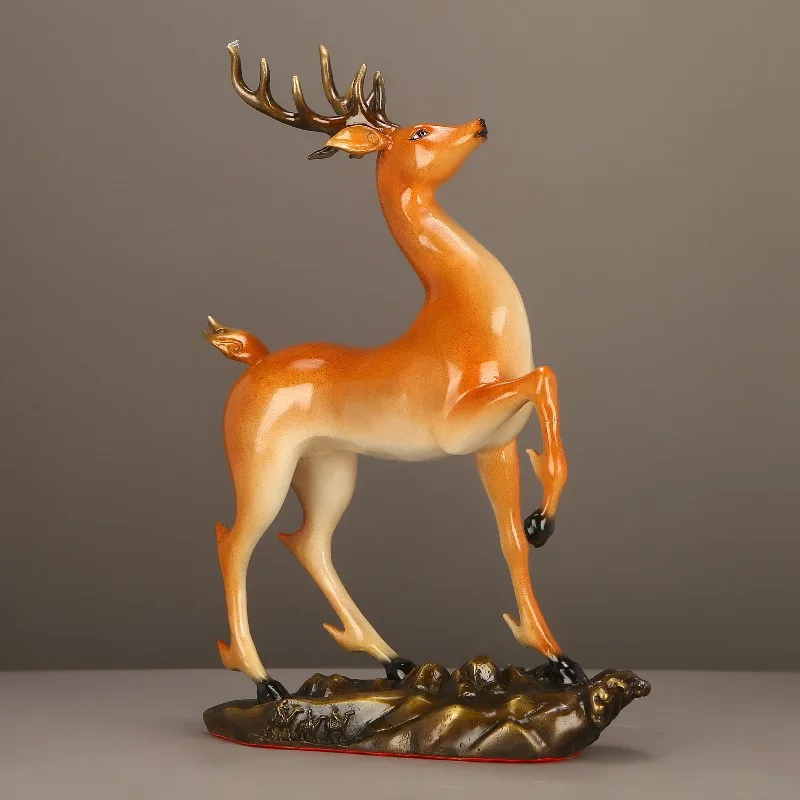 Copper deer ornament, living room wine cabinet decoration, office fortune, high-end housewarming, new home opening gift